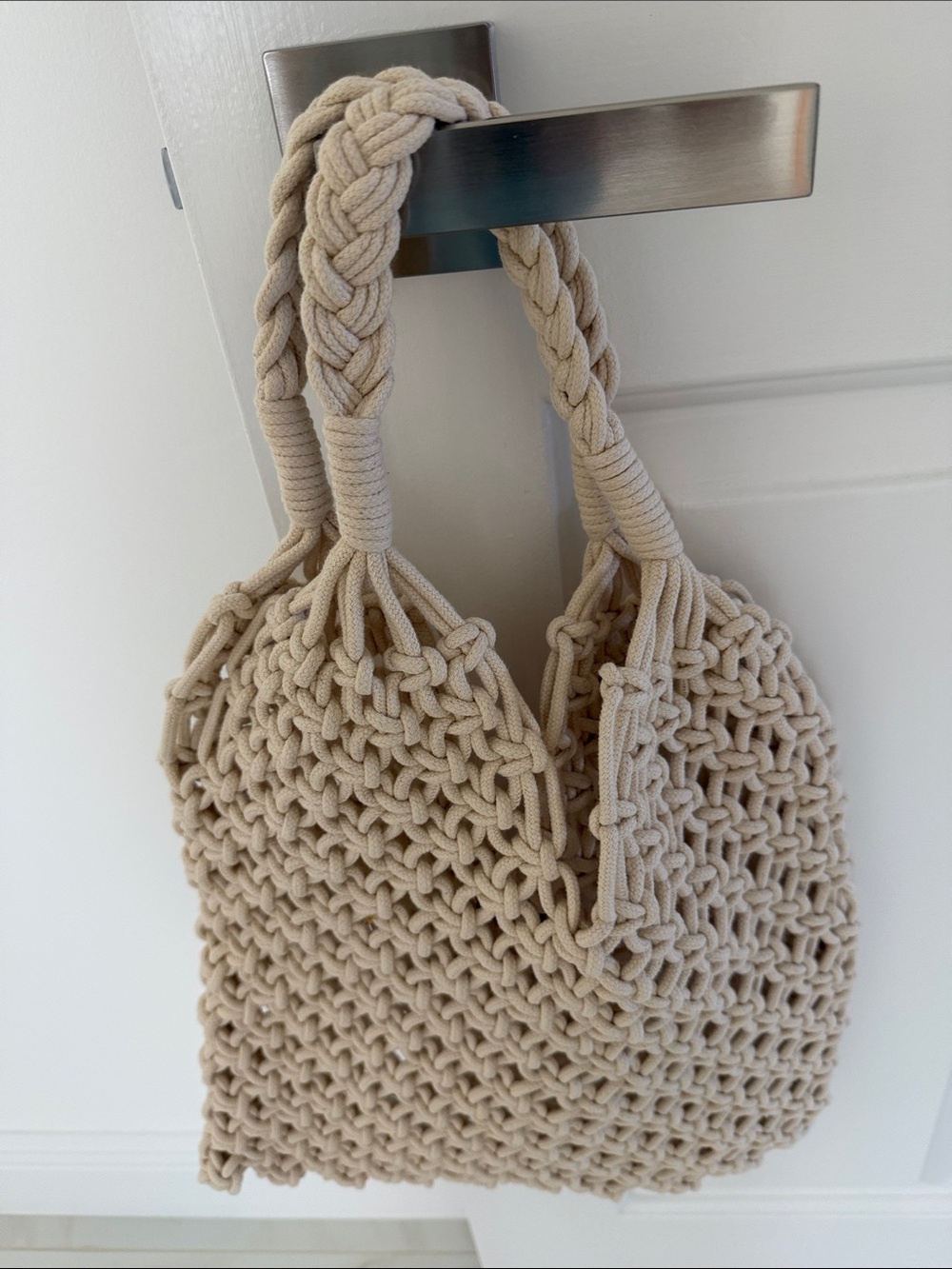 J Crew Handwoven Beige Macramé Tote Bag – Casual Women’s Carryall